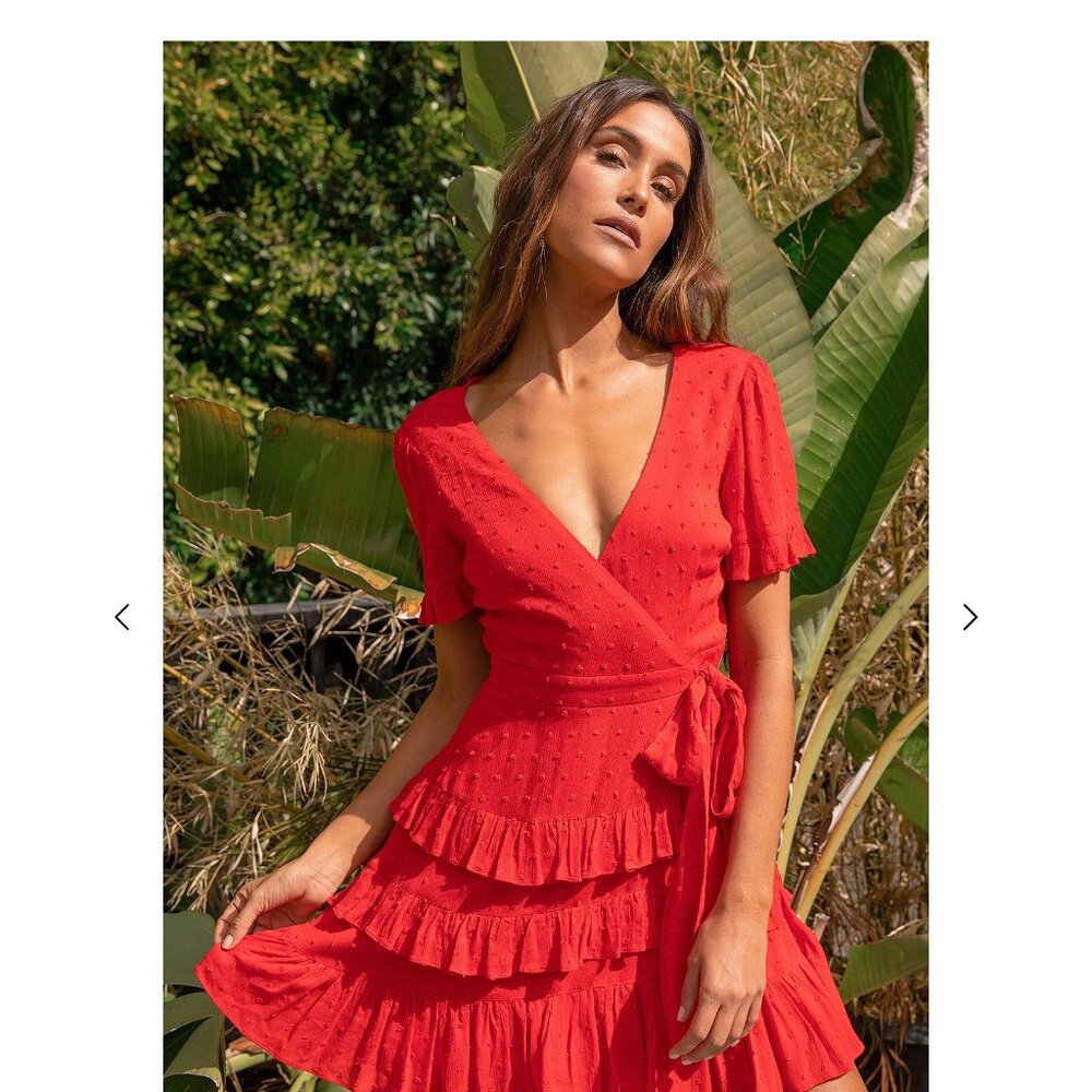 Brand new size M  Red tiered faux wrap mini dress,